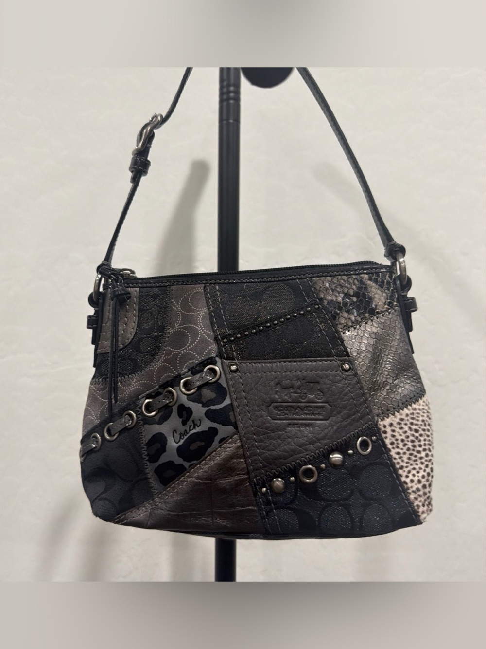 Vintage Y2K-era small patchwork shoulder bag and mini purse (rare)